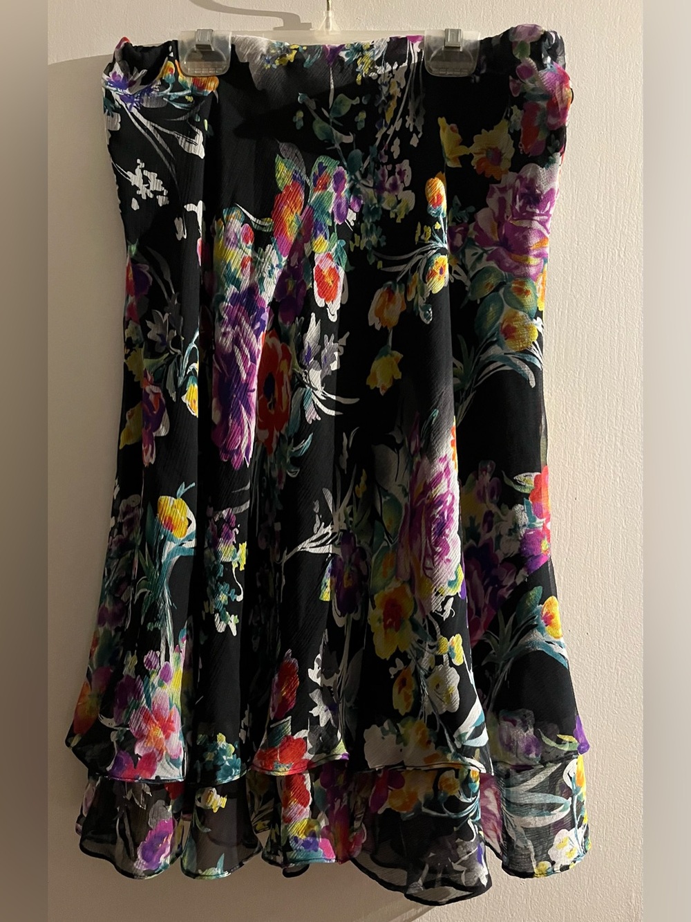 Lauren Ralph Lauren Black Floral layered silk Skirt Size S